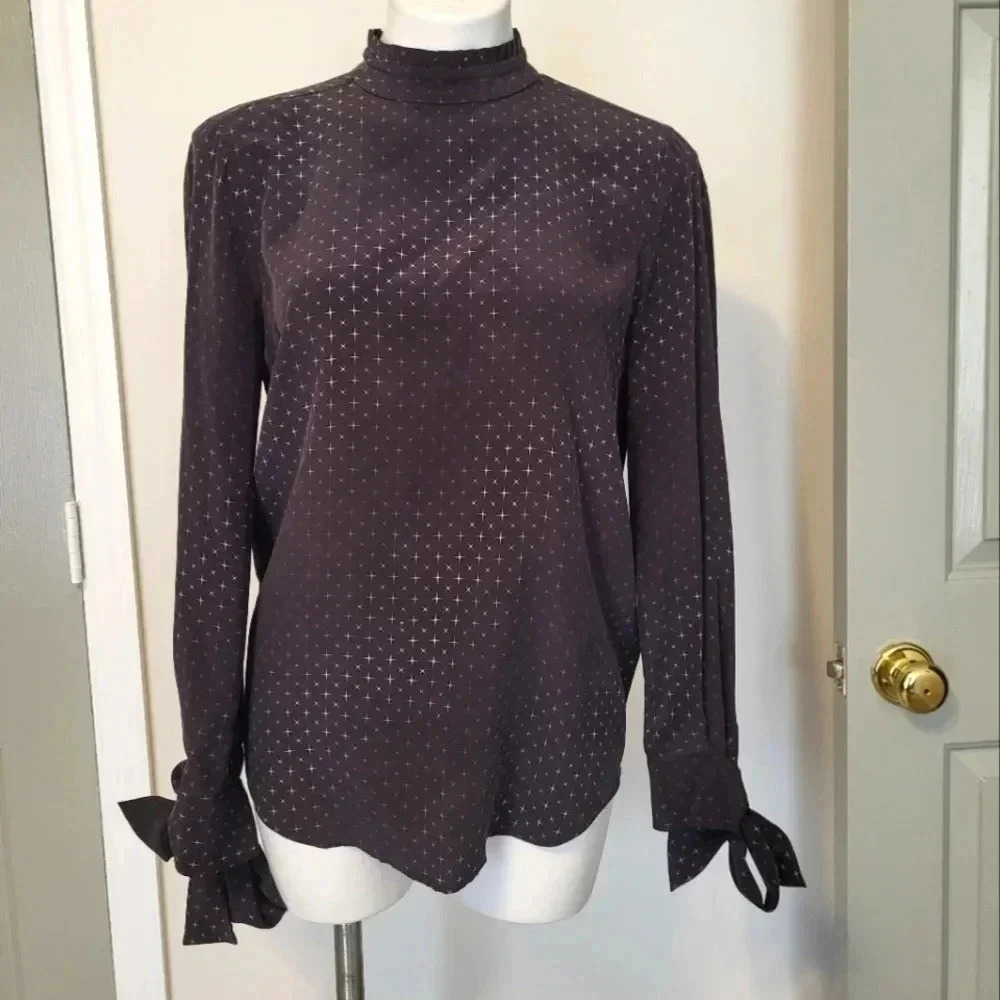 Equipment Femme Aurora Highneck Shooting Stars Classic Chic Style Silk Blouse XS
